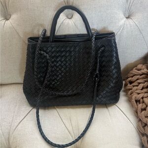 Quince Italian leather handwoven braided satchel